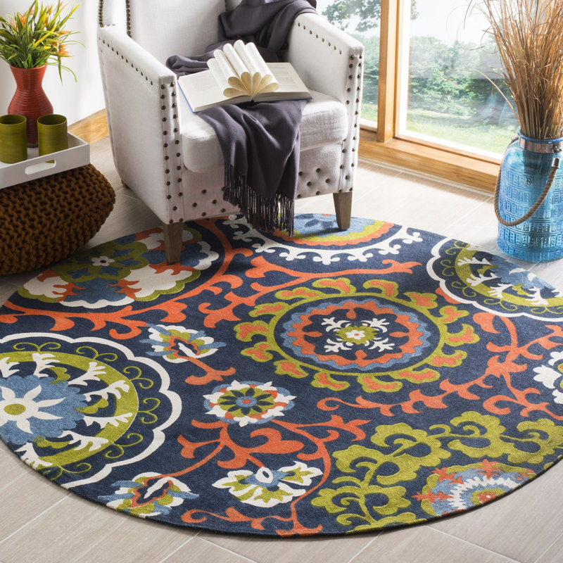 Tapis bleu clair / orange tissé à la main Columbus, 3' x 5'