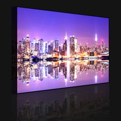 Manhattan Skyline Reflection by No - Wrapped Canvas Print