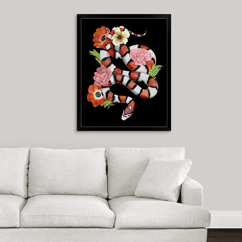 "red doux serpent ii" , reproduction d’art encadrée novogratz, H 23 po x l 19 po x P 1 po, Cadre noir