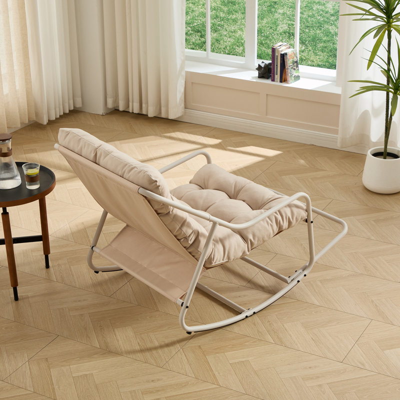 Chaise berçante d'extérieur avec coussin, Beige, White