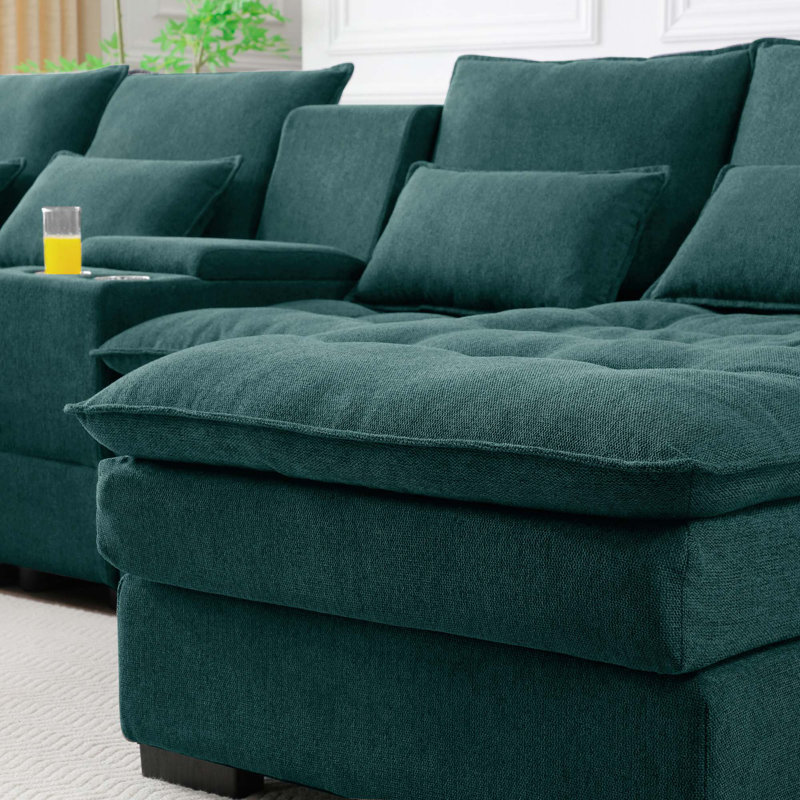 130"  U-shaped Sofa with Console,Cupholders,6-seat Upholstered primary living space Furniture,Sleeper Couch Set with Chaise for Living Room,Apartment
