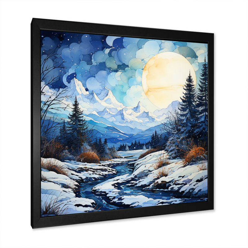 Winter Snowy Peaks VII - Paysages, décoration murale, H 36 po x l 36 po x P 1,5 po, Cadre simple noir