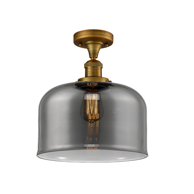Plafonnier semi-encastré 1 lumière Bell, Ampoule DEL 6 watts rétro, Plaqué couleur fumée, Laiton brossé