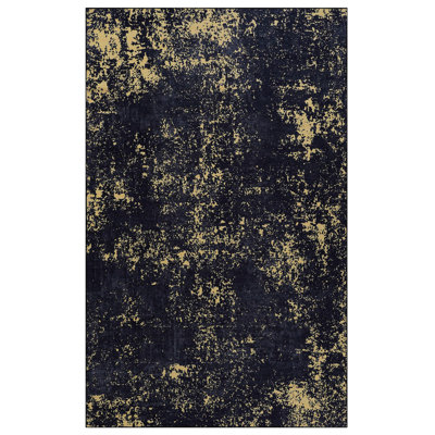 Tapis à poils courts 8 x 10 po, antidérapant, lavable, sans perte de poils pour la cuisine, la chambre à coucher - tapis noir doré antidérapant, le salon, le bureau et
