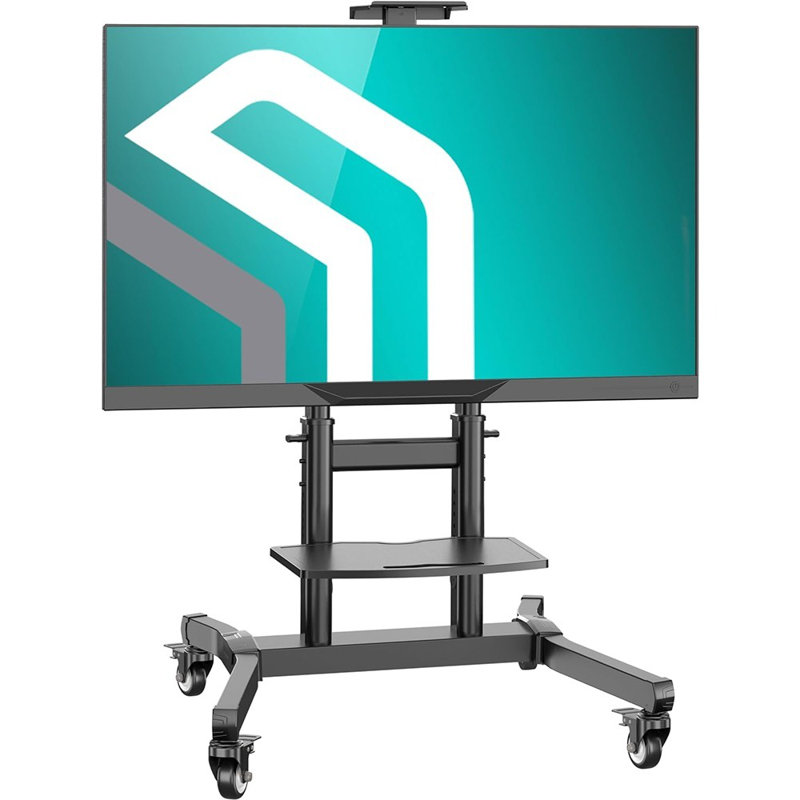 Portable TV Stand for 50-90 Inch Flat/ Curved TVs up to 220 lbs - Adjustable with Wheels and Shelf, Black