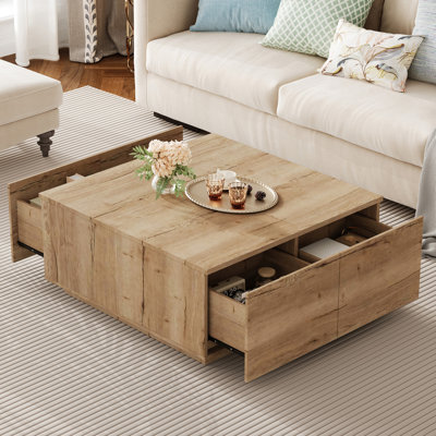 Table basse 33 po carrée avec 4 tiroirs de rangement