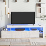 16-coloured LED Lights TV Cabinet, UV High Gloss Surface with DVD Shelf, Up to 70 inch TV, White