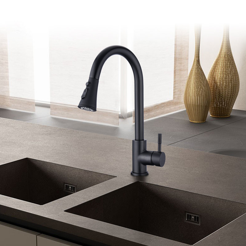 Robinet de cuisine rétractable à poignée simple avec accessoires