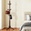 Solid Wood Coat Rack Stand With 9 Hooks, Heavy Duty Vintage Coat Tree With Adjustable Height And Stable Triangular Base For Entryway, Living Room, Office