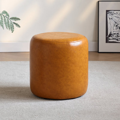 30cm Small Round Faux Leather Upholstered Ottoman