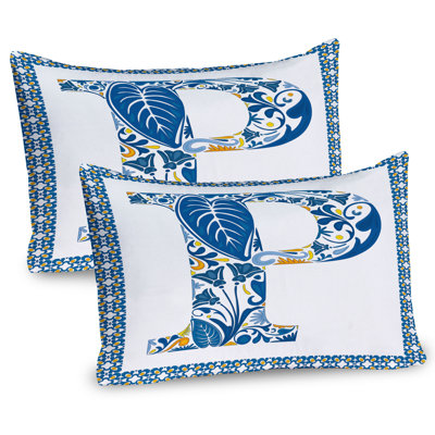 Ambesonne Letter P Pillow Sham 2 Pack P and Forest Leaves Blue Yellow Orange -  pil-2_44521_26x20