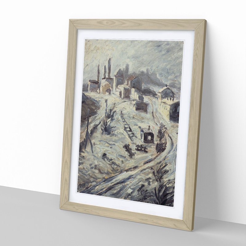 Train Tracks and Houses by Walter Gramatte - Picture Frame Painting, 36cm H x 27cm W x 2cm D, Oak