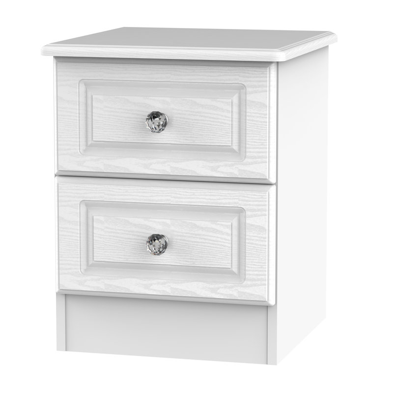 Fully Assembled Asphodèle 2 Drawer Bedside Table, White Ash