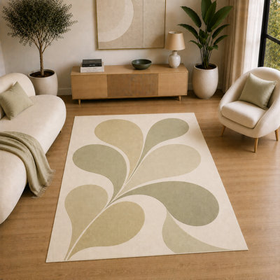 Tapis moderne à motif botanique de feuilles, 152 x 213 cm, pour salon, doux et à poils courts, avec envers antidérapant en silicone, idéal pour la chambre, la chambre d'enfant ou le salon, vert sauge.