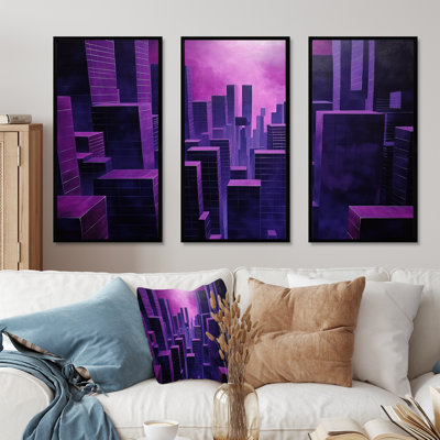 Orchidée obsidienne Sckycraper horizon - ensemble d'art mural sur toile gratte-ciel