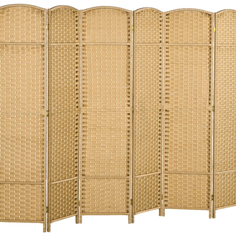 Cloison pliante à 6 panneaux, 1,70 m de hauteur, en toile tissée à la main. Bois naturel. Parfait pour les chambres et le bureau.