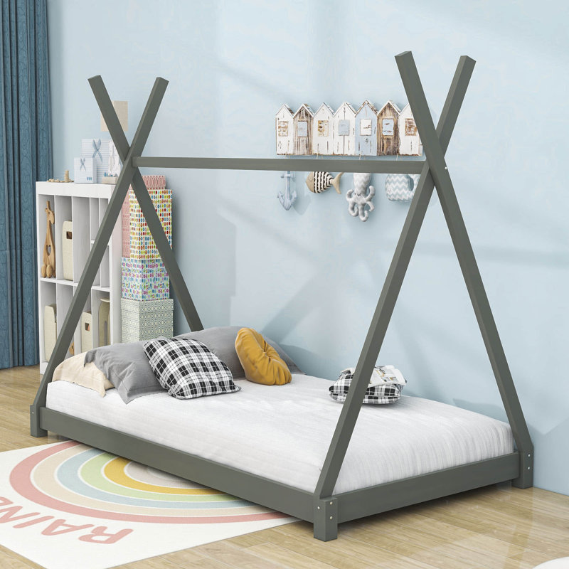 Wilpert Twin Size Platform Bed with Triangle Structure, Gray