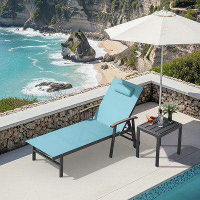Outdoor Patio Adjustale Chaise Lounge Chair With Wheels And Armrests