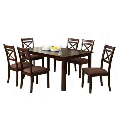 Transitional Style 7Pc Dining Table Set 1X Table 6X Chair Microfiber Padded Seat Cross Back Seat Espresso Finish
