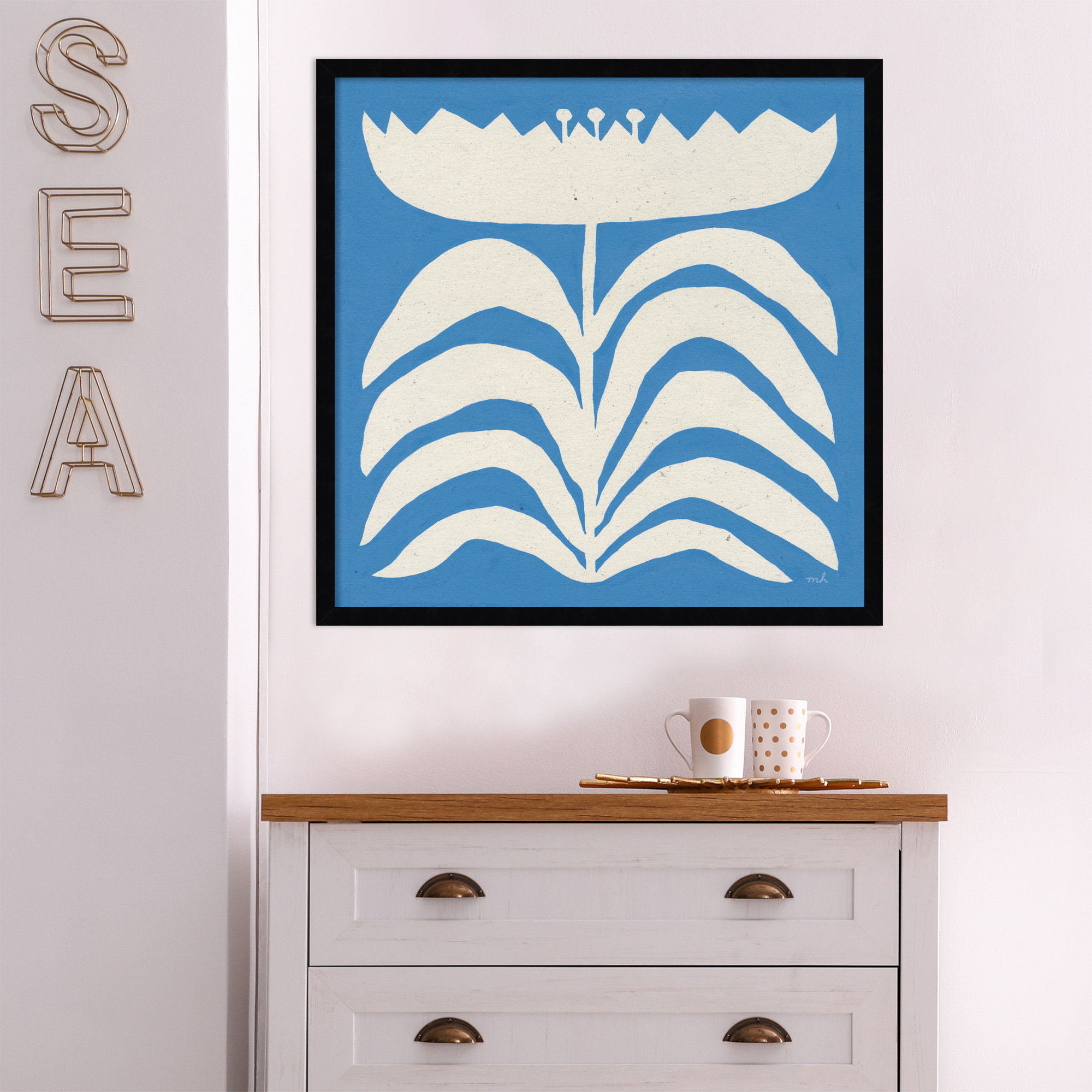 Delighted by Moira Hershey, 25" H x 25" W x 1" D, White