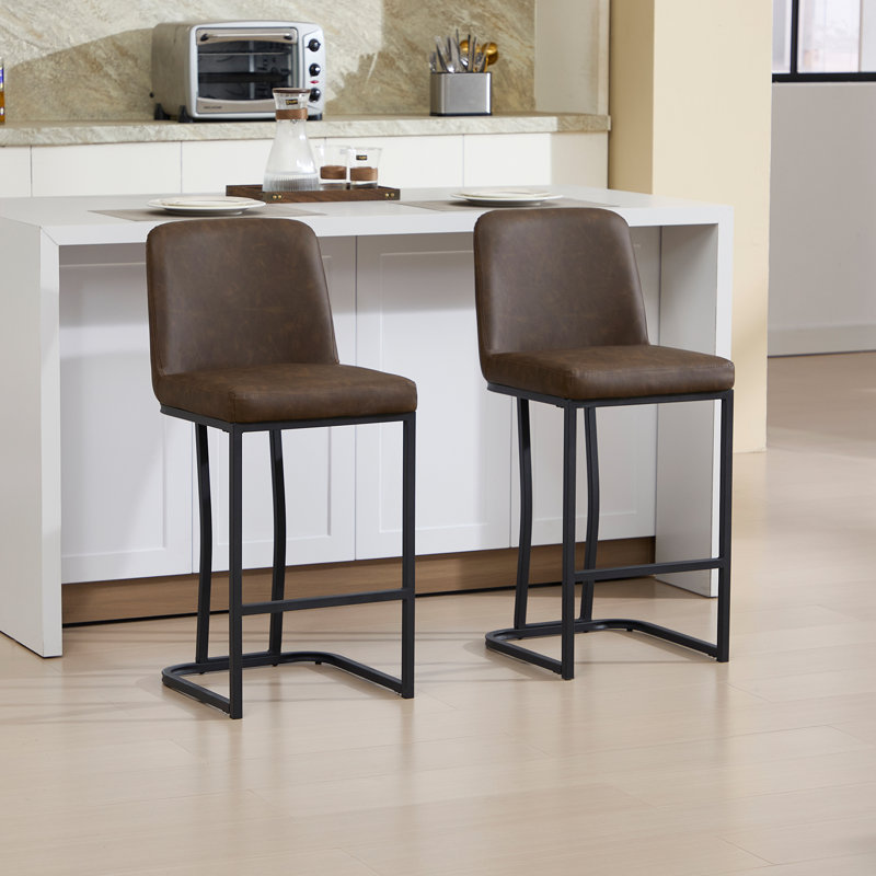 Modern Upholstered Counter Height Bar Stool With Metal Frame, Extra Tall = 37” Seat Height, Brown/Black