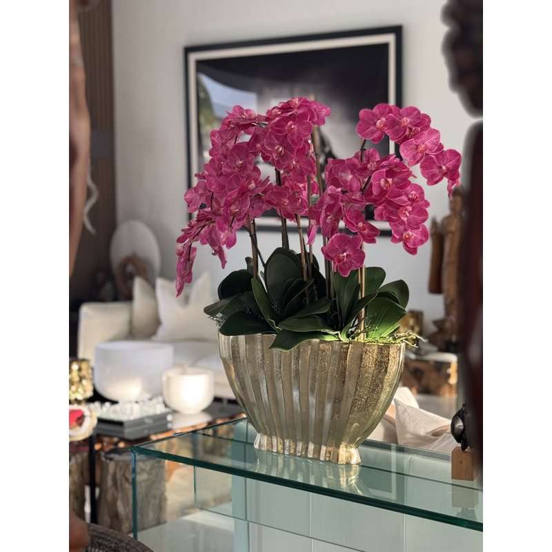 Vivien Gold Vase With Phaleanopsis Orchids, Pink