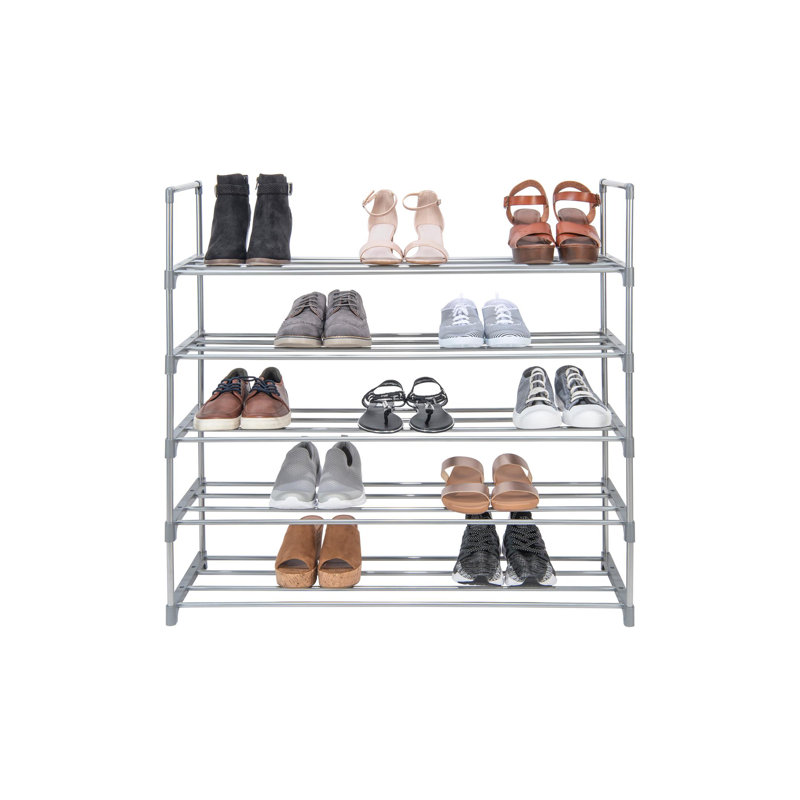 Gray 5-Tier Stackable Metal Shoe Rack for Closets