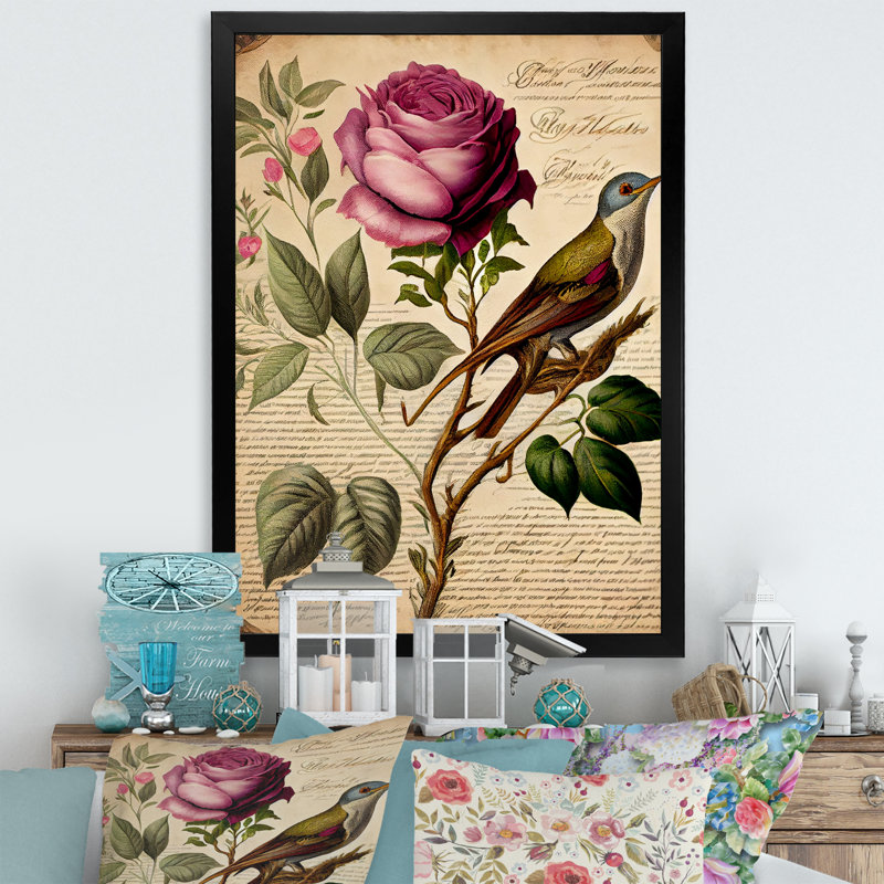 Art victorien sur toile rose rétro, H 44 po x l 34 po x P 1,5 po, Cadre photo noir