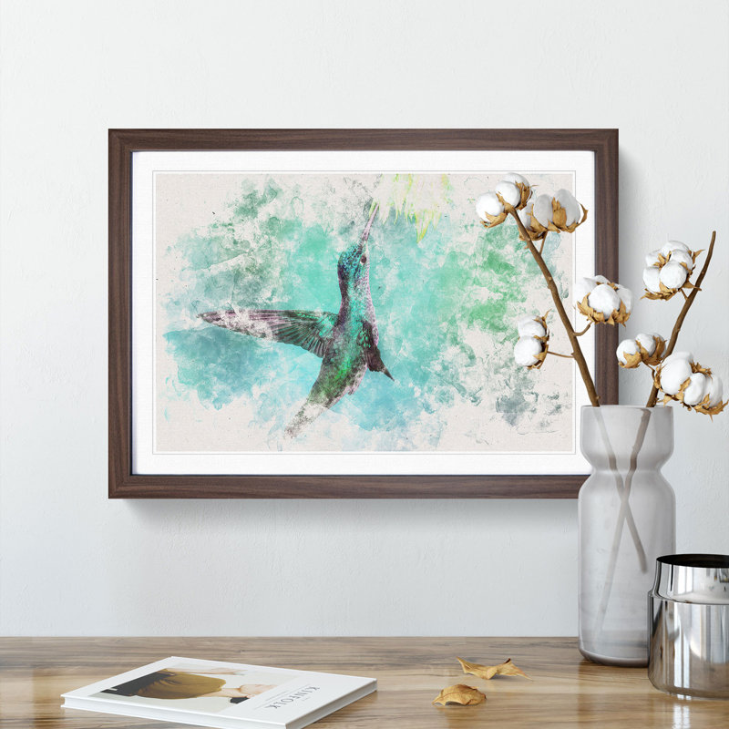 Green Hummingbird - Picture Frame Painting Print, Walnut Framed, 62cm H x 87cm W x 2cm D