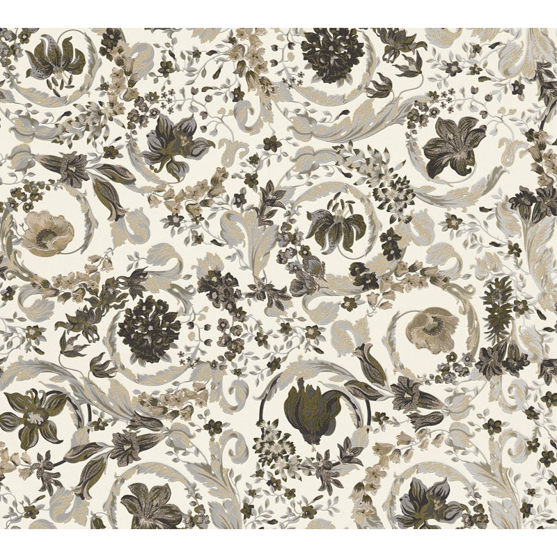Versace Butterscotch Empress Unpasted Vinyl Wallpaper, Cream/Silver/Gray/Brown
