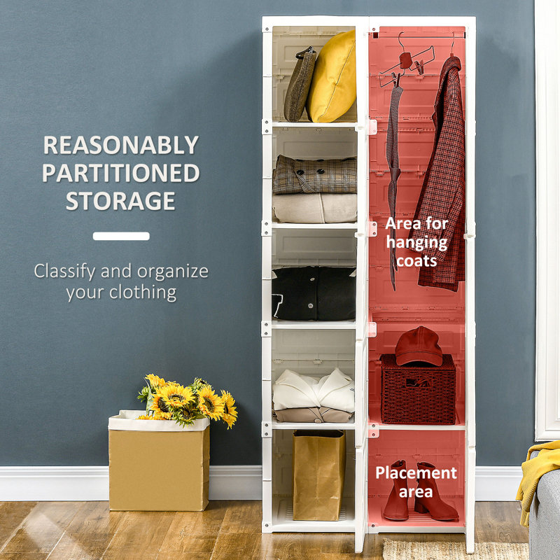 White Modular Portable Wardrobe Closet with Cube Compartments