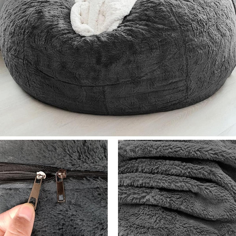 Housse de pouf souple, très grande housse confortable pour canapé paresseux, gris pâle, sans rembourrage