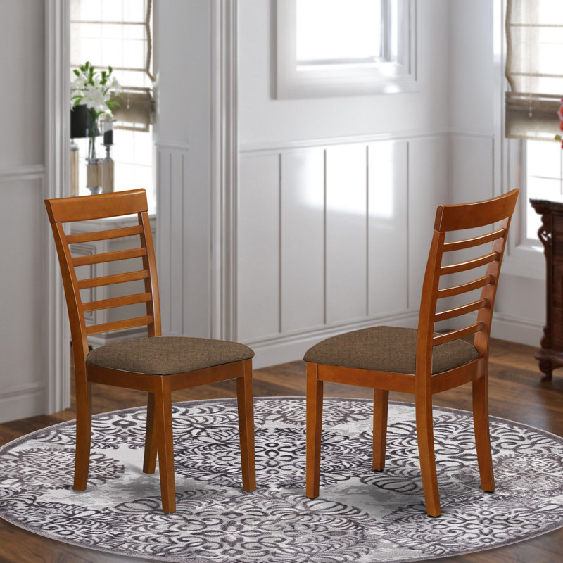 Ensemble de 2 chaises de salle à manger modernes - sièges en tissu de lin et dossier en échelle avec 4 pieds en bois massif - finition brun selle
