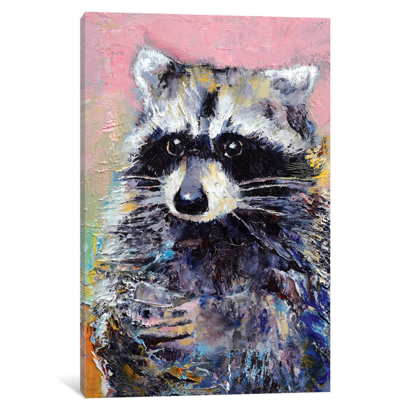 « raton laveur », reproduction d’art sur toile, H 8 po x l 12 po x P 0,75 po, Toile tendue, Pas de tapis