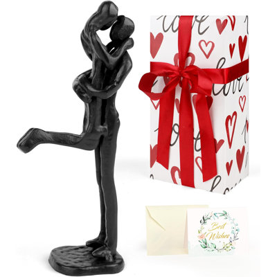 Anniversary For Women Couple - Loving Couple Iron Sculptures Home Decor, Black Metal Couple Statue Hugging With Love, Wedding Gifts