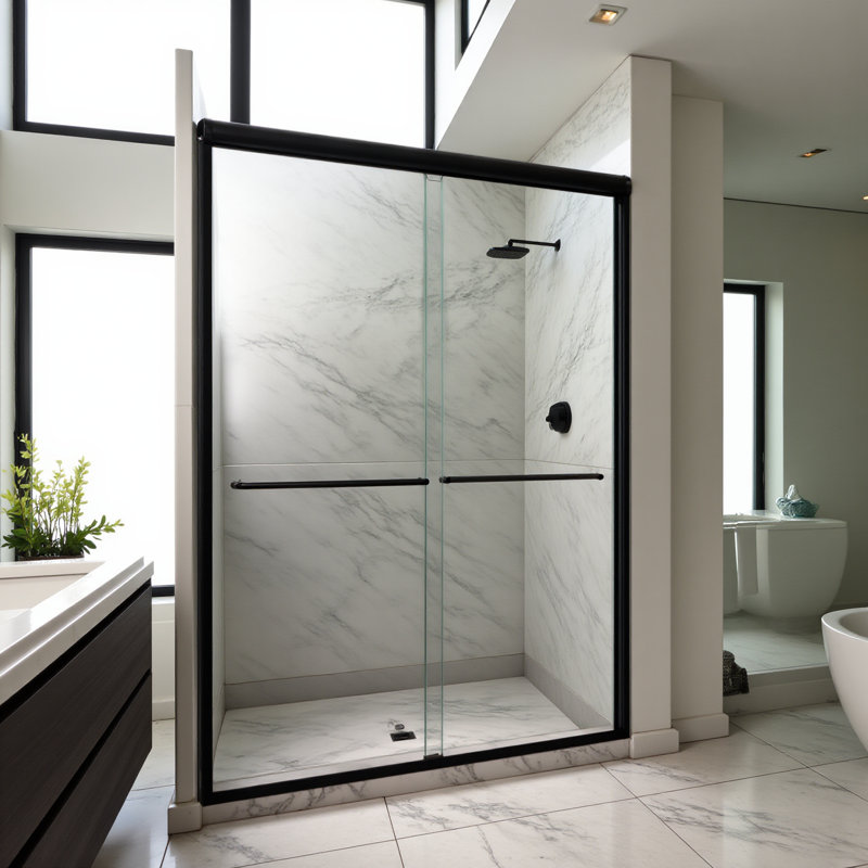 56"-60"w*72" H Semi-frameless Double Sliding Shower Door, Bypass Shower Door, 1/4" (6mm) Thick Sgcc Tempered Glass Door, Matte Black