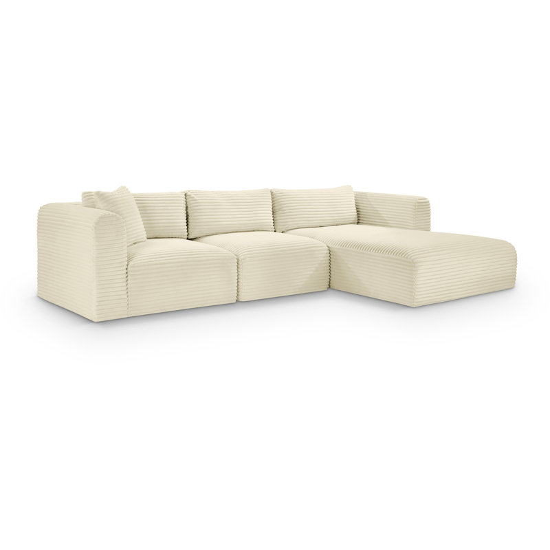 Canapé modulaire en L Carmean Performance, Velours côtelé texturé crème, 1 sans accoudoir, 1 méridienne, 1 coin