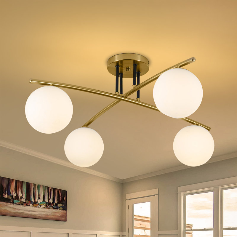 Plafonnier semi-encastré 4 lumières en verre bullé