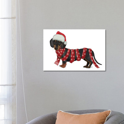 Christmas Des - Dachshund Snowflake Scarf by Fab Funky - Wrapped Canvas Print