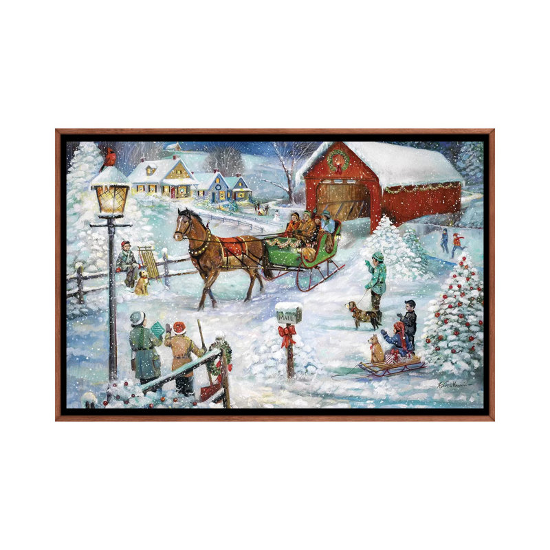 «Sleigh Ride» par Ruane Manning - reproduction d'art, H 40 po x l 60 po x P 1,5 po, Toile avec cadre brun, Aucun mat