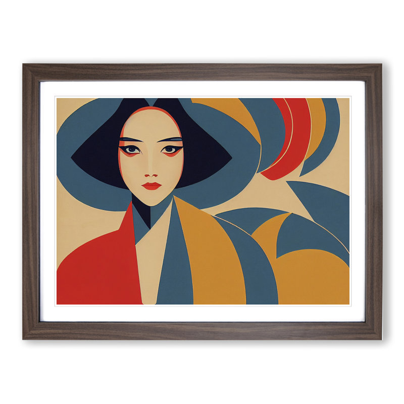 XH1022-10281X Woman Art Deco Style 1 Piece Single Picture Frame Wall Art, 34cm H x 46cm W, Walnut