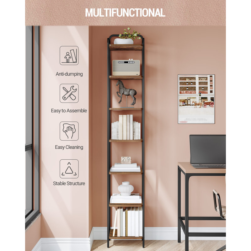 Bookcase Bookshelf, Narrow Tall Bookcase, Slim Wooden Shelving Unit for Bedroom, Living Room, Home Office, Sturdy 