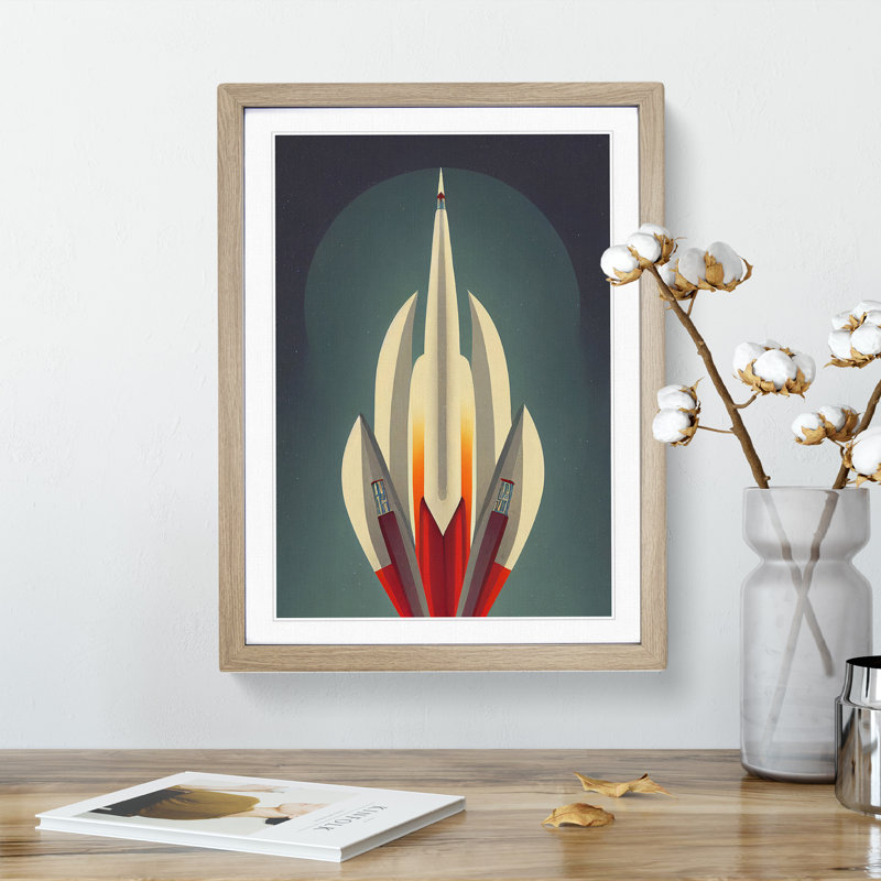 An Unbeatable Spaceship Rocket - Wall Art, 46cm H x 34cm W, Oak Framed