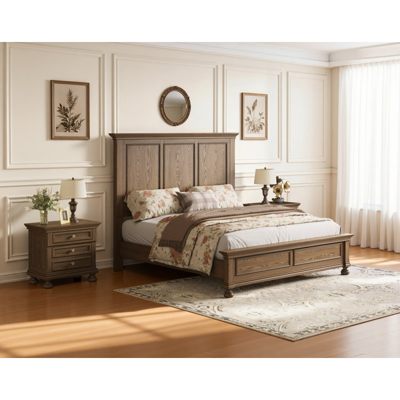 3-Piece Classic Solid Wood Bedroom Set,Includes 65" H Queen Size Bed And Two Nightstands,Light Brown, Light Brown, Queen