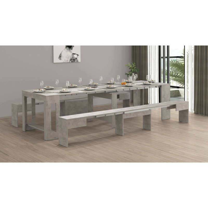 Table and chair set Dadamoni, Set with console and 2 extendable benches, 66x25h45 cm, Gray