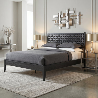 King Size Bed Frame, Solid Wood Platform Bed with Headboard & Footboard, 12 Sturdy Slatted, Central Metal Legs, Easy Assembly, Anti-Slip & Noise-Free, No Box Spring Needed, Ebony Oak Finish