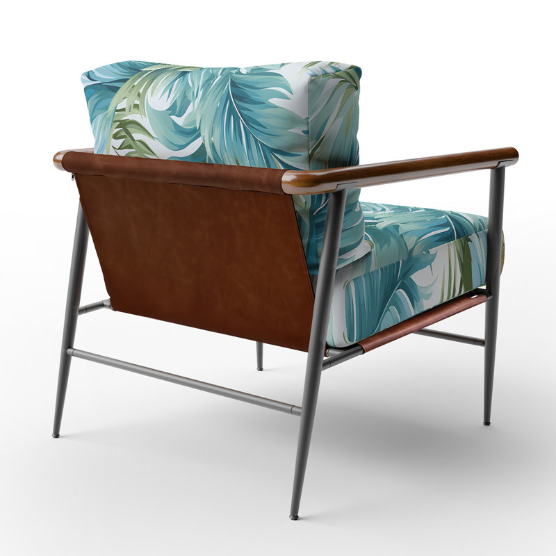 Chaise avec accoudoirs rembourrée à motif floral bleu azur et vert, Noir