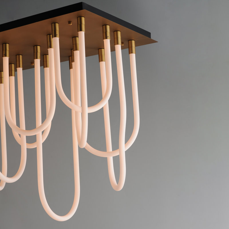 Soleil-Flush Mount Chandelier, Natural Aged Brass