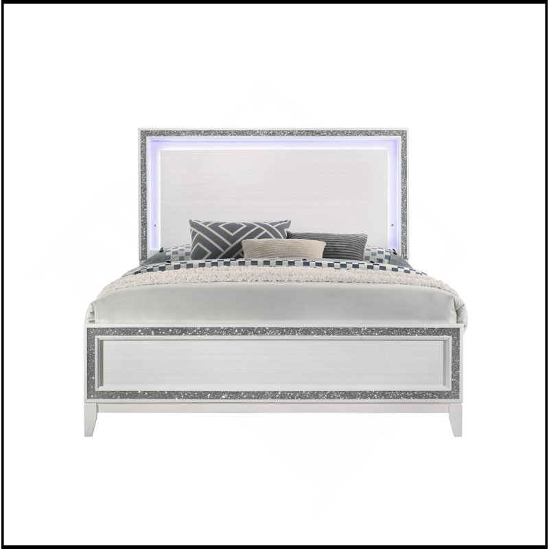 Lit luxueux avec tête de lit à DEL innovante et fabrication robuste, Blanc