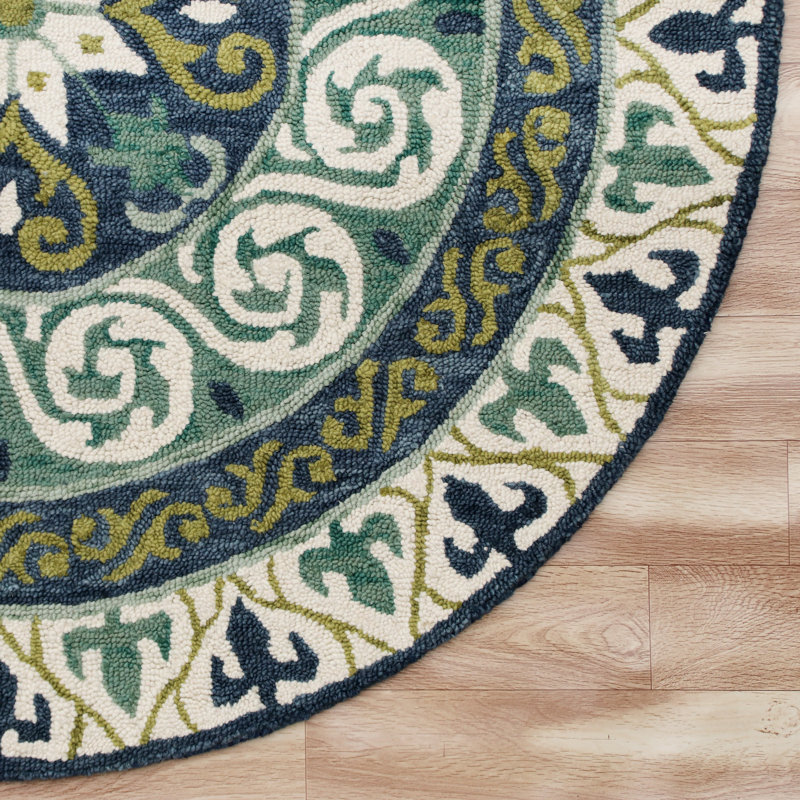 Tapis bleu / vert / ivoire Arliss, Rond 5 pi